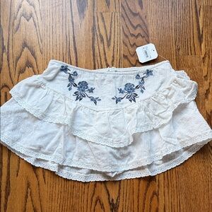 Altar'd State White Skort with Blue Floral Embroidery